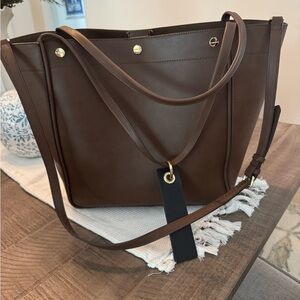 Calvin Klein Large faux leather tote. Brown.